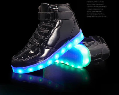 Light Up Shoes Kids Black Platinum High Tops