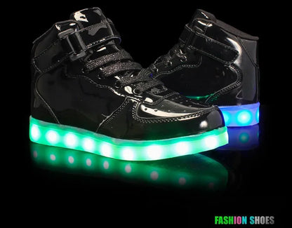 Light Up Shoes Kids Black Platinum High Tops