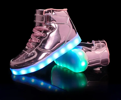 Light Up Shoes Kids Pink Platinum High Tops