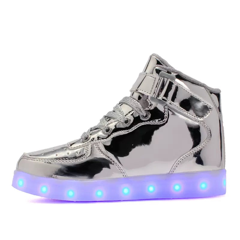 Light Up Shoes Kids Silver High Tops