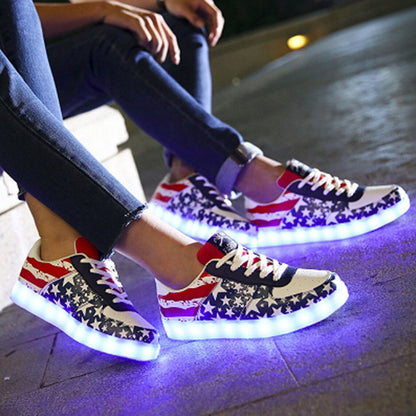 Light Up Shoes Women American Flag Low Tops