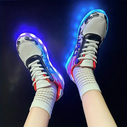 Light Up Shoes Women American Flag Low Tops