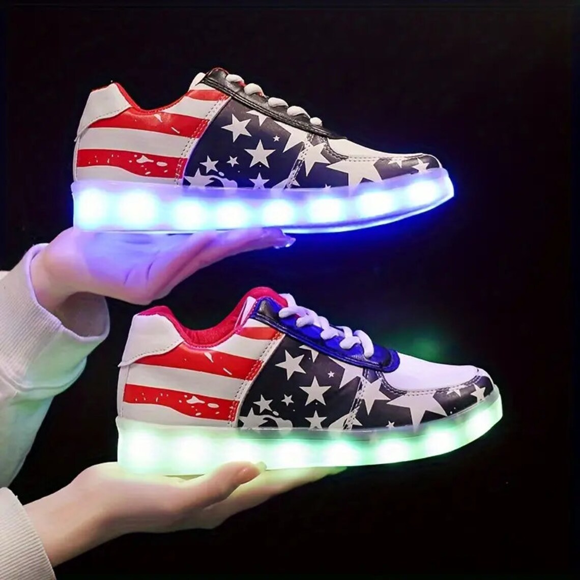 Light Up Shoes Women American Flag Low Tops