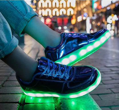 Light Up Shoes Men Blue Platinum Low Tops Remote Control