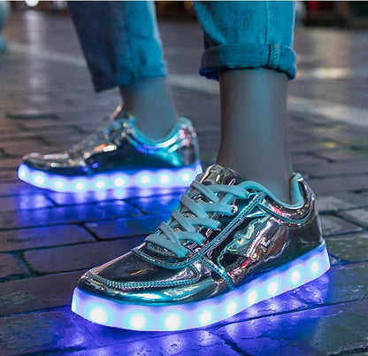 Light Up Shoes Kids Silver Low Tops Remote Control