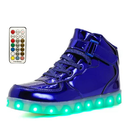 Light Up Shoes Kids Blue Platinum High Tops Remote Control