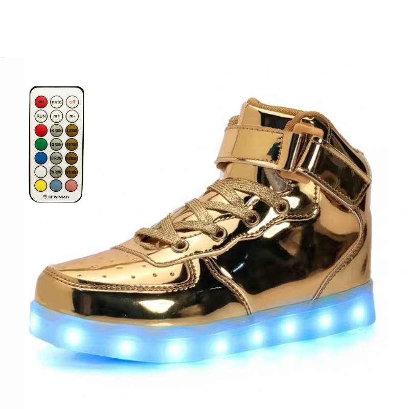 Light Up Shoes Women Gold High Tops Remote Control