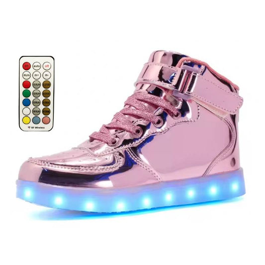 Light Up Shoes Kids Pink Platinum High Tops Remote Control