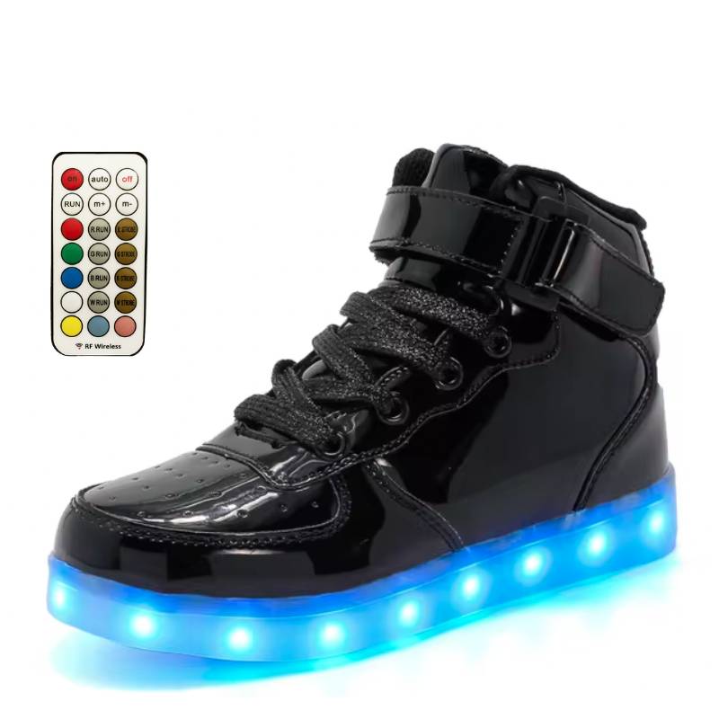 Light Up Shoes Kids Black Platinum High Tops Remote Control