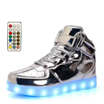 Light Up Shoes Men Silver High Tops Remote Control