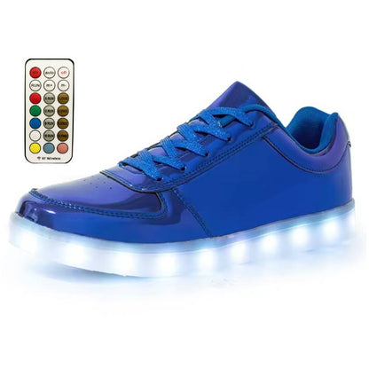 Light Up Shoes Men Blue Platinum Low Tops Remote Control