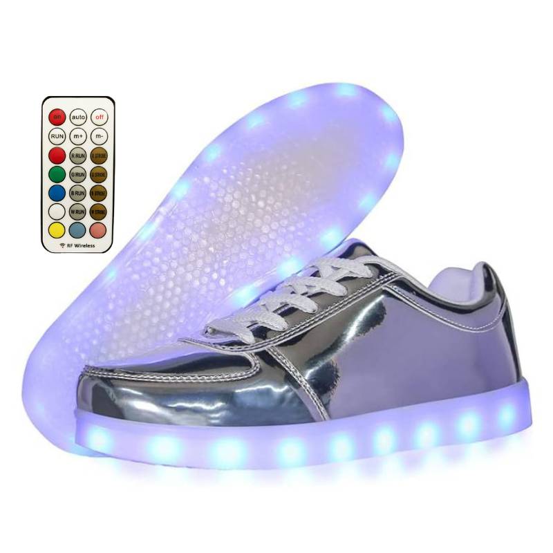 Light Up Shoes Men Silver Low Tops Remote Control