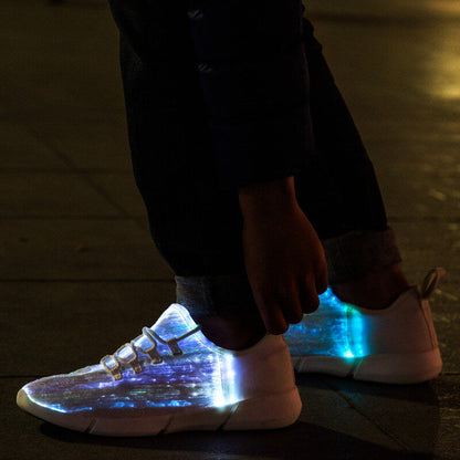 Light Up Shoes Men White Fiber Optics